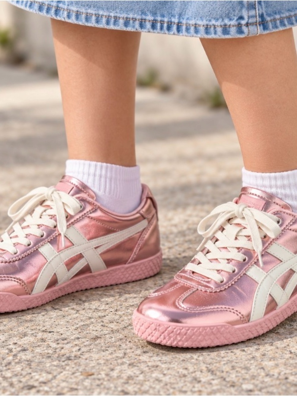 Onitsuka Tiger by Asics Kids Metallic Rose Pink Sneakers with White Stripes